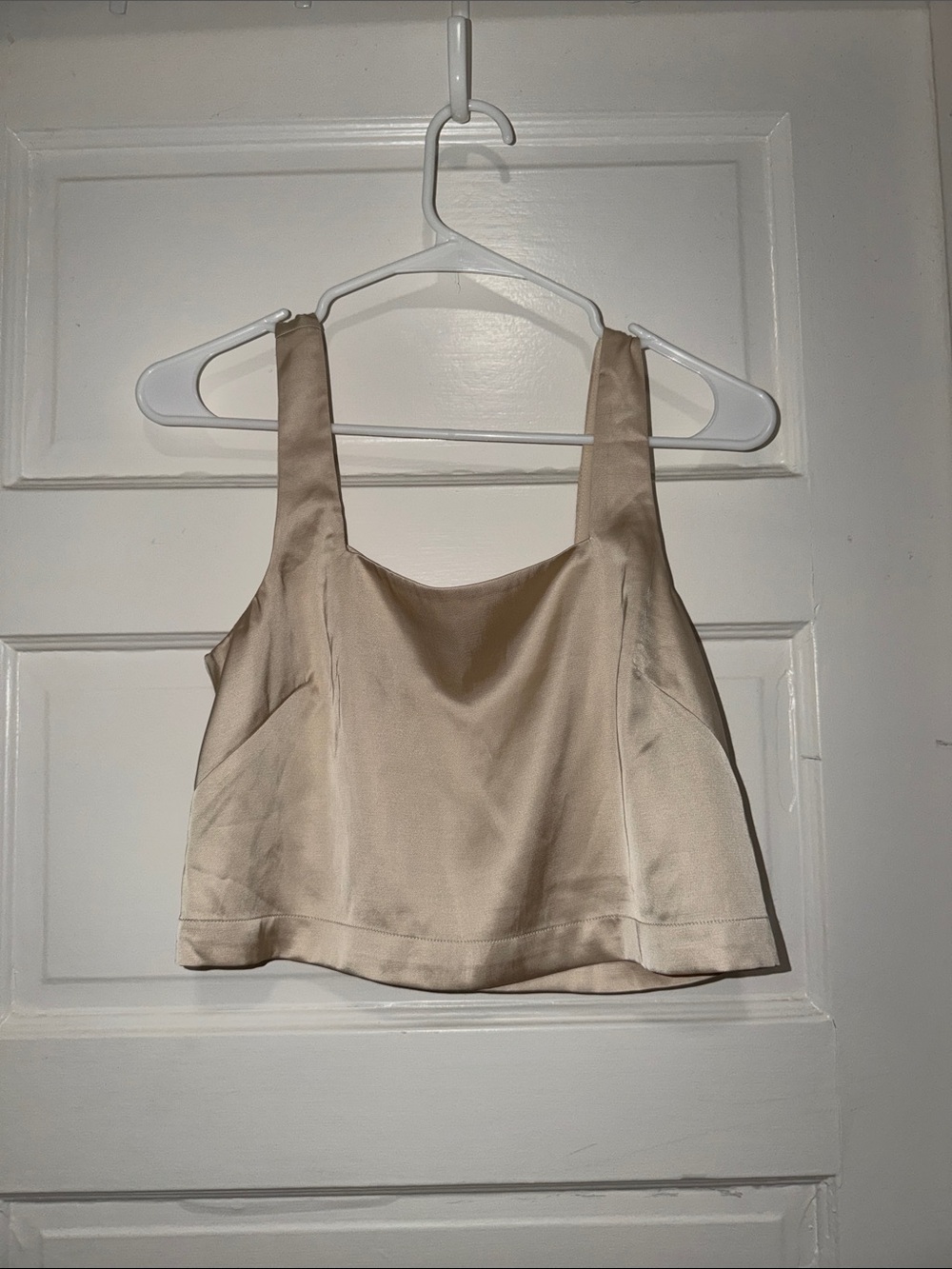 Abercrombie & Fitch Satin Crop Tank in Beige